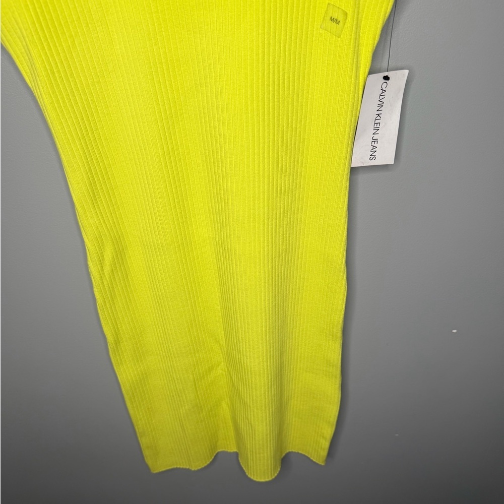 NWT Calvin Klein Jeans Highlighter Yellow Ribbed Tank Dress - Picture 5 of 12